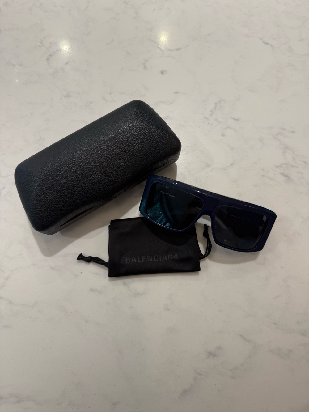 Balenciaga Men's Navy Blue Oversized Square Sunglasses